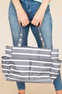 Grey Striped Carry All Bag