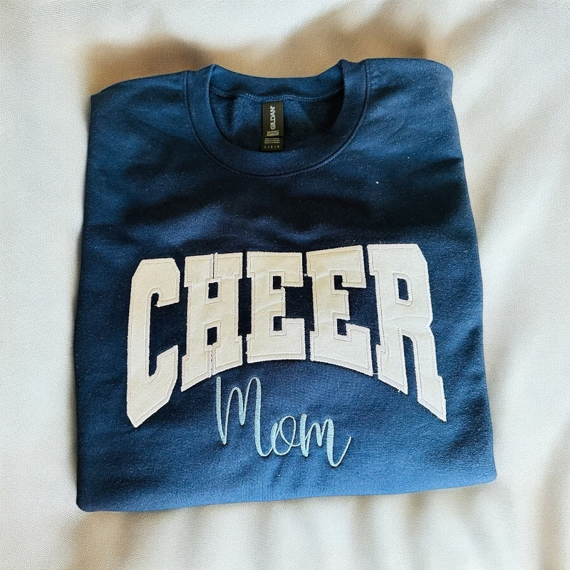 Custom Cheer Mom Sweatshirt – Personalized Embroidered Crewneck with Glitter Vinyl