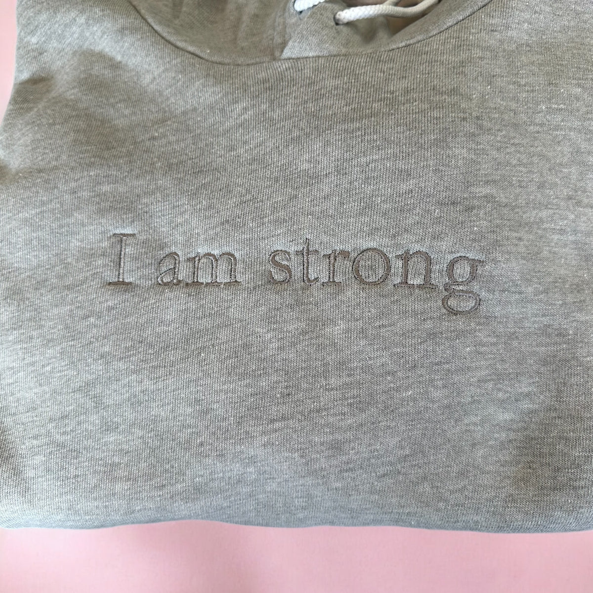 I Am Strong Embroidered Hoodie – Bella + Canvas | Breast Cancer Awareness Hoodie